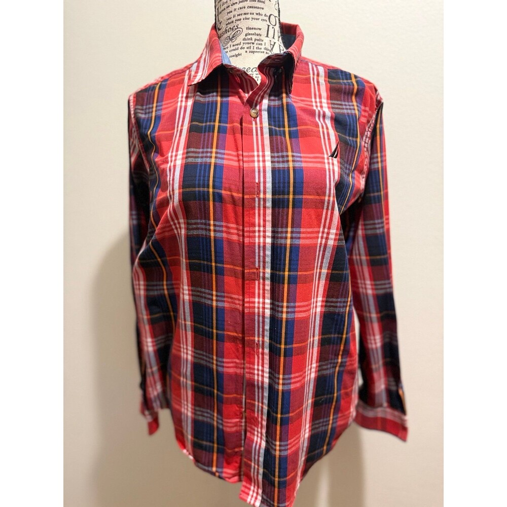 Nautica Preppy 90’s Inspired Boys' Red Plaid Button-Up Shirt L (14/16)